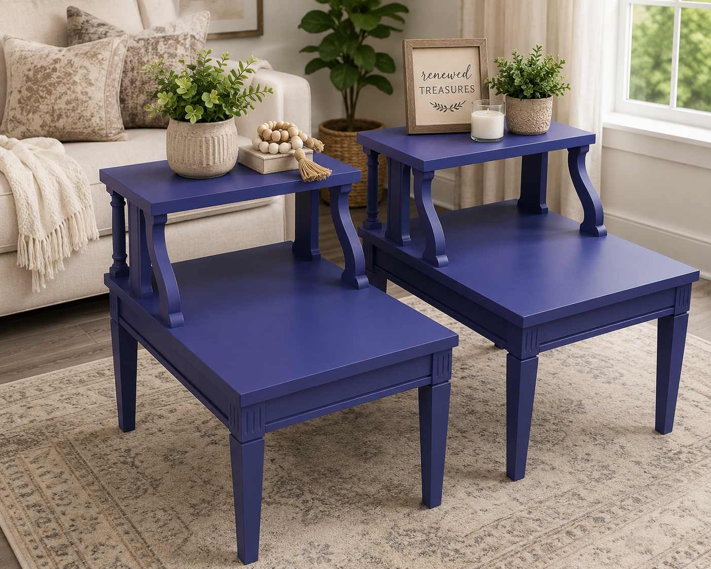 Mid-Century Step End Tables — after refinishing