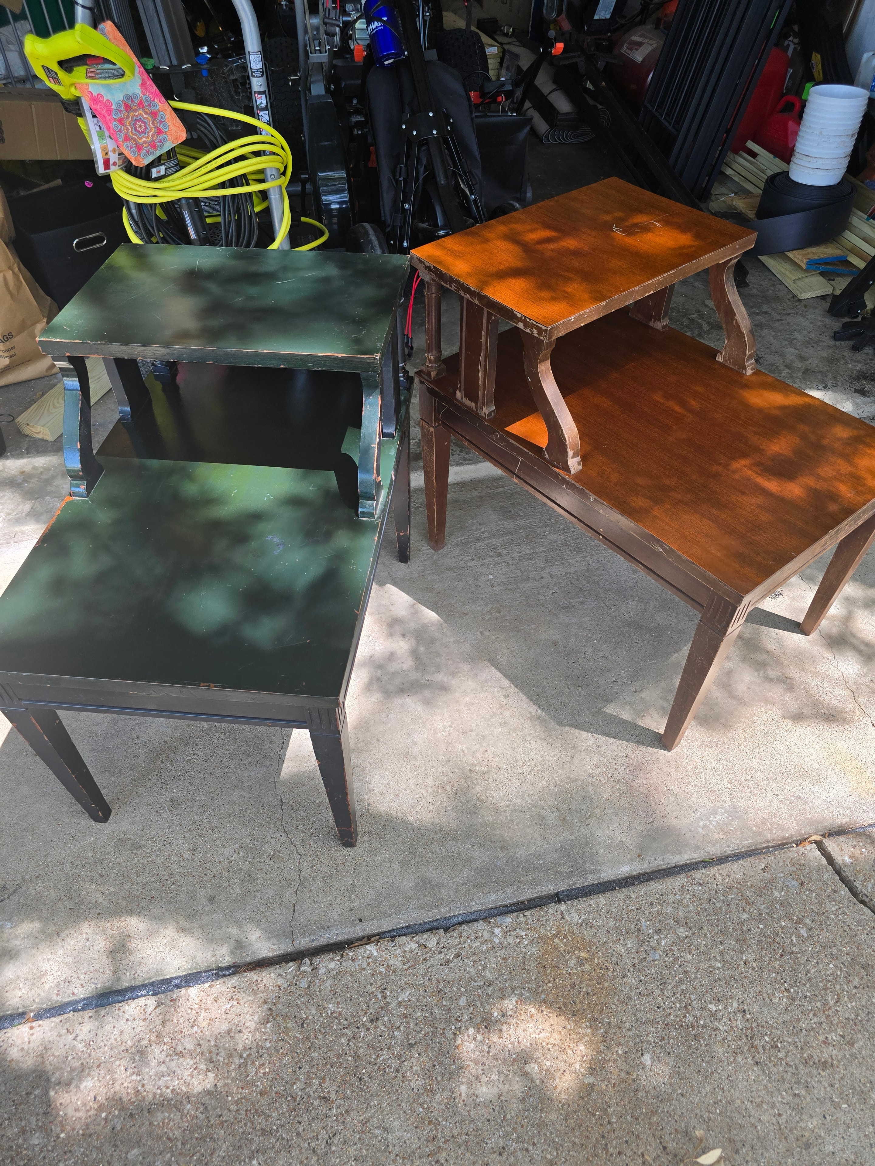 Mid-Century Step End Tables — before refinishing